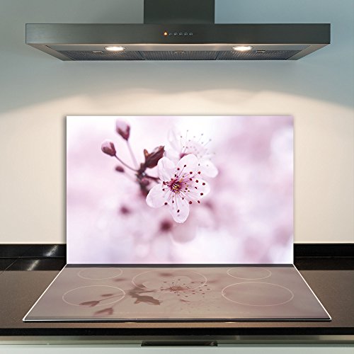 | Ceranfeldabdeckung 1 Teilig 80x52 cm Herdabdeckplatten aus Glas Blumen Violett Elektroherd Induktion Herdschutz Spritzschutz Glasplatte