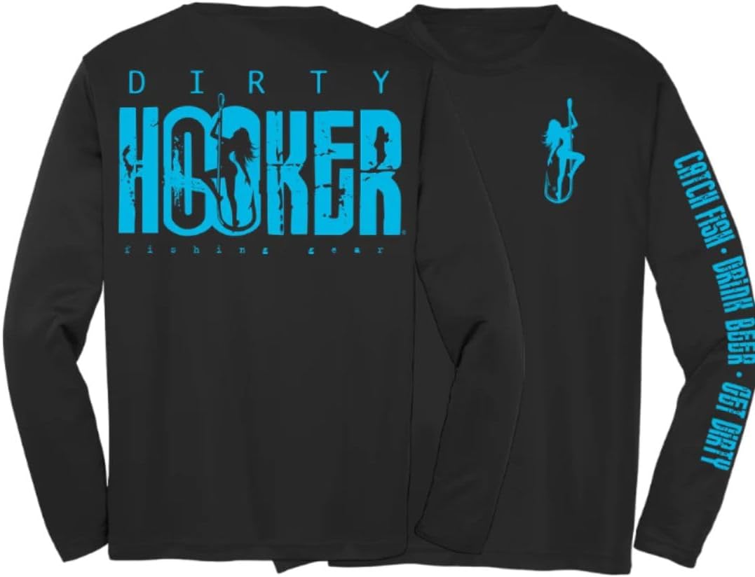 Dirty Hooker Long Sleeve Fishing Shirt for Men Classic Blue Logo - Uv Protection Long Sleeve Shirt Men -Dry Fit Swim Shirt