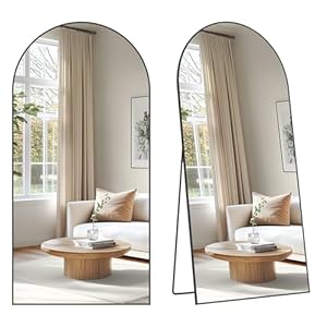 SONGMICS Ganzkörperspiegel, 180 x 80 cm, gewölbter Standspiegel, Rahmen aus Aluminiumlegierung, Hartglas, für Schlafzimmer, Wohnzimmer, Garderobe, Mattschwarz LFM061BD01