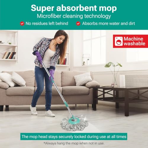 Image of Spotzero By Milton Eelite Spin Mop I 2-in-1 Mop Bucket for Cleaning & Drying I 360 Spin Mechanism I High Absorbent Microfiber Refills I Big Wheels & Drag Handle for Easy Movement I Black