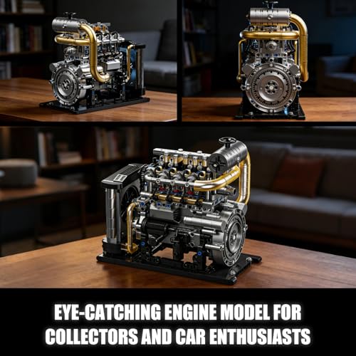Image of Diesel Engine Model Kit that Runs for Adults, MOC Mini Inline 4-Cylinder Diesel Engine Building Set with Motor, Compatible with Lego, Mechanical Engineering STEM Toy for Teens (1029 PCS)