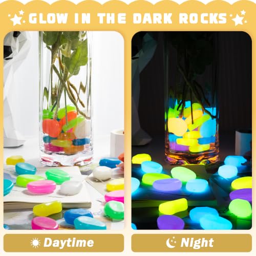 Image of 50 PCS Large Glow in The Dark Rocks - Mixed Color Luminous Stones 4.5cm Big | Glow Stones Fish Tank Rocks Outdoor Decor Garden Yard Walkway Pathway FD05LMX50