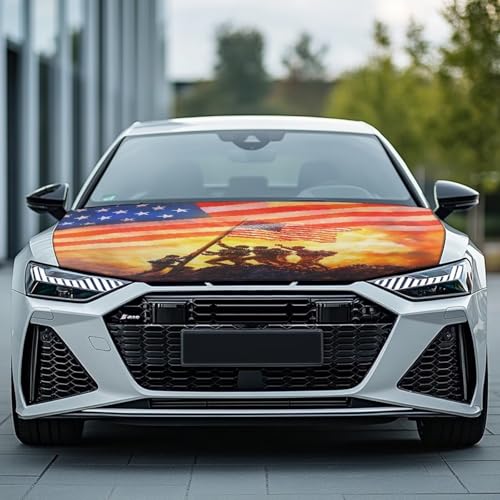 Image of Patriotism Design Car Hood Cover Elastic Polyester Car Hood Protector Waterproof Auto Flag Auto Exterior Accessories for Most Sedans SUV Pickup Trucks Jeeps
