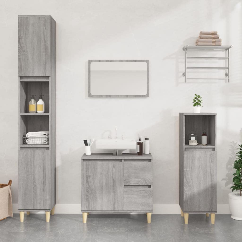 Mueble de baño Sonoma gris, 30 x 30 x 100 cm, material de madera con 1 estante y 2 estantes para almacenamiento y almacenamiento