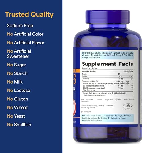 Image of Puritan's Pride Triple Strength Omega-3 Fish Oil 1400mg, 240 Softgels