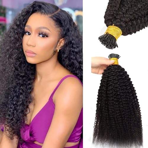 Kinky Curly I Tip Real Human Hair Extensions 100 Strands/Pack