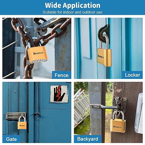 Image of 1 Pack disecu Heavy Duty 4 Digit Combination Lock, Anti-Error Feature, Outdoor Waterproof Padlock for School Gym Locker, Fence, Gate, Hasp Storage, Toolbox (Brass)