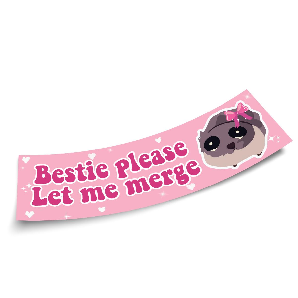 Funny Sad Hamster Meme Bumper Sticker Bestie Please Let Me Merge Pink 11x3in Sticker