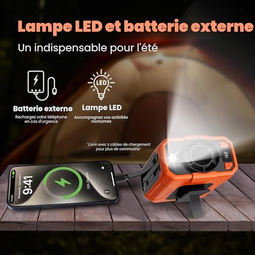 Ventilateur de taille portable rechargeable avec éclairage LED extérieur - 6