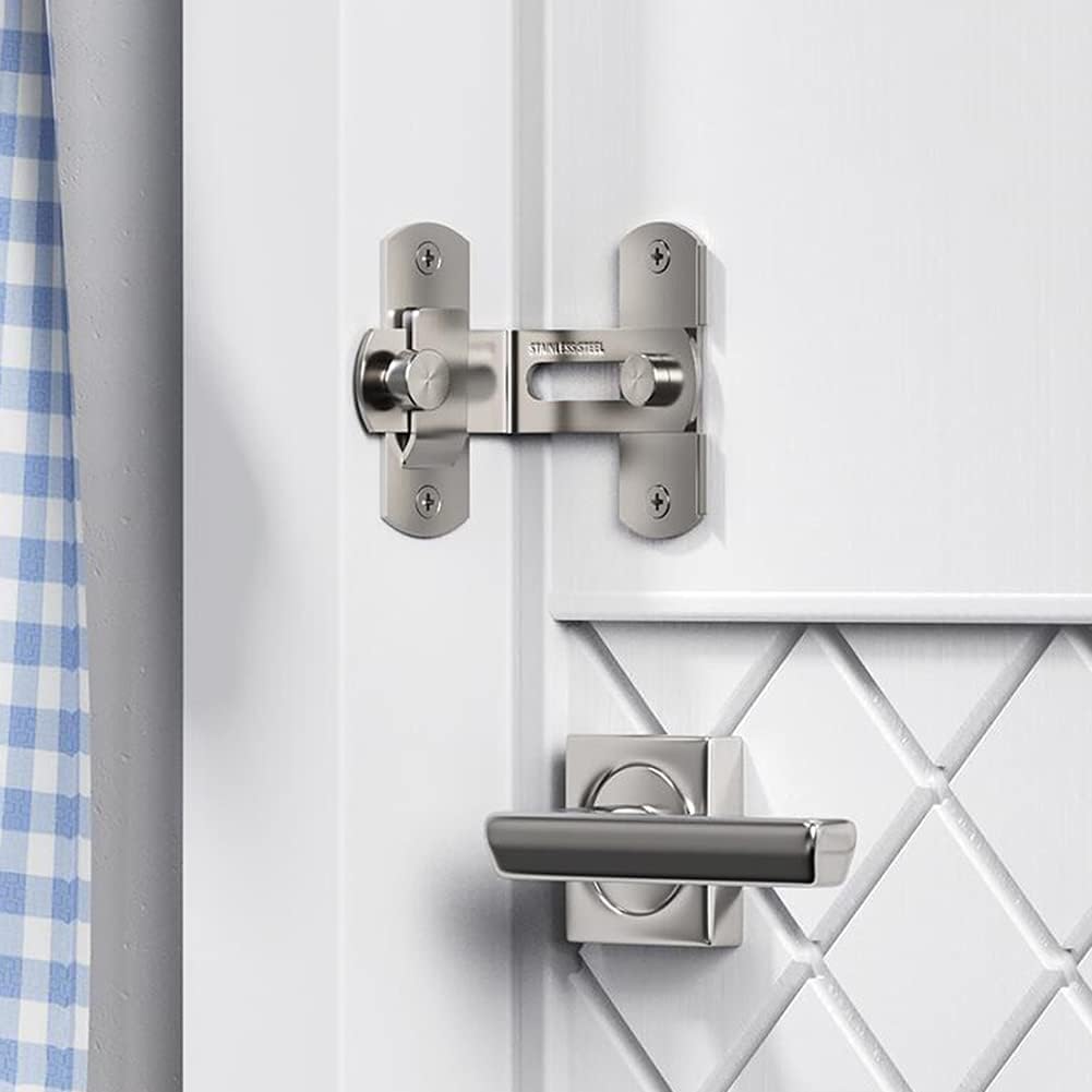 Door Lock,Gate Bolt,Sliding Bolt,2PCS Safety Sliding Barn Door Lock,90 Degree Stainless Steel Latch,Sliding Latch,Right Angle Curved Door,Flip Door Locks Bolts(Size:Small,Color:Silver)