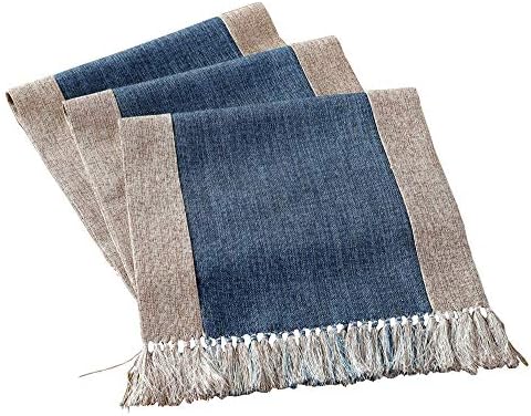 HomeyHo Navy Linen Blend Rustic Dining Table Runner with Fringe Long Table Runner for Rectangle Heat Resistant Long Table Runner for Kitchen Table Rustic Style, 15 x 86.5 Inch, Blue