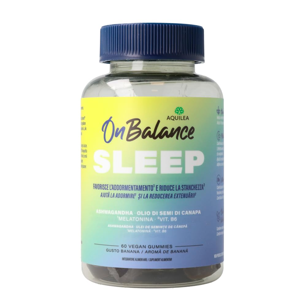 AQUILEA | On Balance Sleep | 60 gominolas (plátano) | Suplemento con Ashwagandha Sensoril y Vitamina B6 | Favorece el sueño y reduce el cansancio | Vegano | Sin azúcar | Sin lactosa |