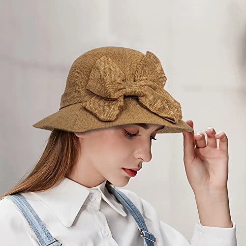 Floppy Summer Cloche Straw Sun Beach Hats For Women Foldable Cotton Linen Bucket Fishing Hat (As1, Alpha, M, Khaki) #TOP7