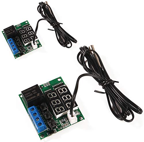 2PCS XH-W1219 Temperature Controller Module Double Display Digital Thermostat Module with Waterproof NTC Probe, -50~110℃ Electronic Temperature Temp Control Module Switch