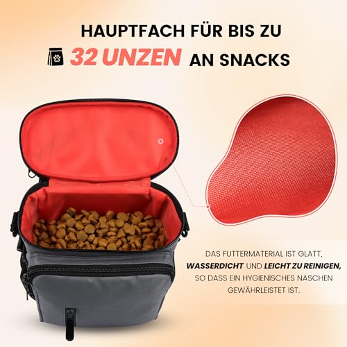 Leckerlitasche für Hunde, Futterbeutel Hundetraining mit Reißverschluss, Gürteltasche für Hunde mit Kotbeutelspender, Leckerlibeutel im für Reisen, Spaziergang