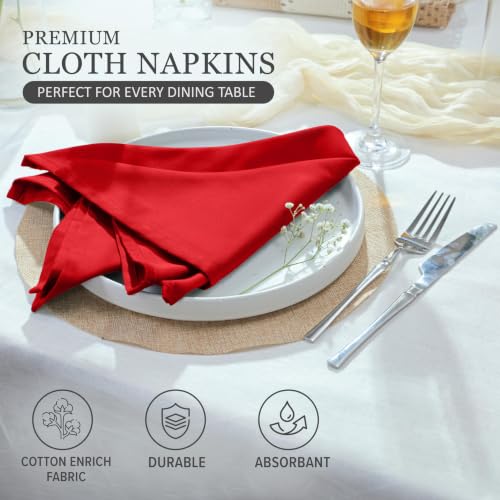 Image of Ruvanti Cloth Napkins Set of 6, Cotton Enrich 18 inchx18 inch - Red | Washable, Soft, Durable & Absorbent Everyday Napkins. For Home, hotel, Wedding Napkins, Thanksgiving, Christmas Dinner Napkin