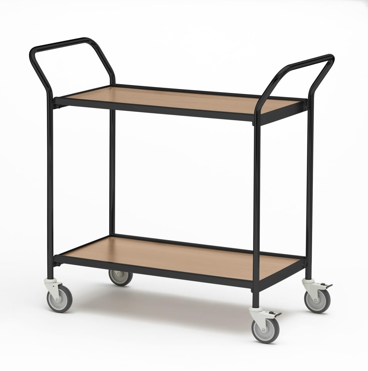 Tischwagen 2 Fahrhandgriffe 2 Etagen 80x42cm schwarz/eiche/birke