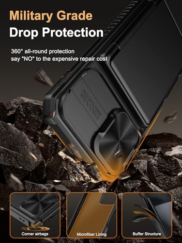 Image of Vihibii for iPhone 16 Case with [2X Screen Protector], Built-in Card Holder (4 Cards), [RFID Blocking] & Slide Camera Cover & Tempered Glass Films, Rugged Wallet Case for 16 6.1 inch 2024, Black