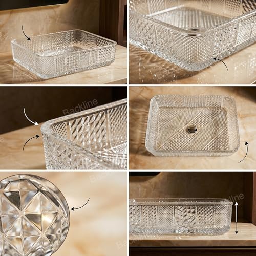 Image of B Backline Luxury Glass Basin /Table Top Crystal Glass Wash Basin Over Counter /Counter Top Wash Basin For Bathroom & Living Room 17.5 X 13 X 4 Inches (Glass Basin) (5 Years Glaze Warrenty)