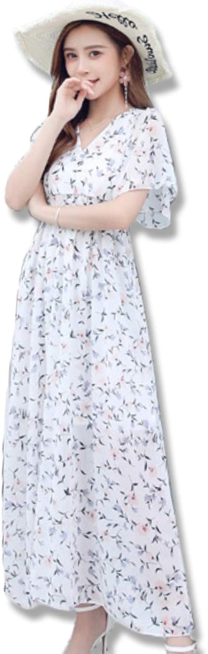 Amazon Co Jp Teddy リゾートワンピース レディース 夏 サマードレス ロング マキシ丈 半袖 シフォン 透け Aライン Tops1026 服 ファッション小物