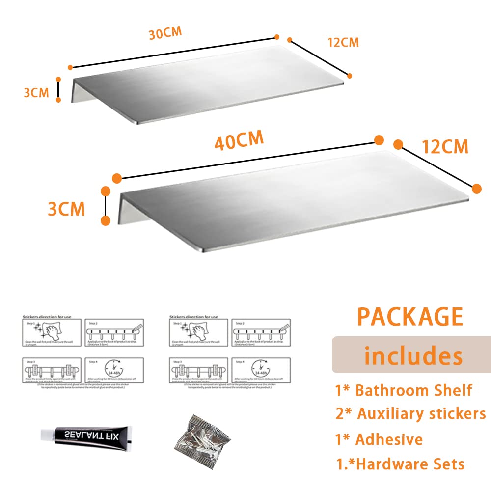 Edelstahl Duschablage Ohne Bohren Duschkorb Badregal Rostfreier Wandregal Duschkorb Badezimmer Regal Dusche Ablage Wandmontage Duschablage für zu Hause (Gebürste, 30cm+40cm)