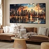 TYTAUPT New York Skyline Wall Art for Office,Modern Living Room Wall Paintings City Wall Decor for Bedroom 29 x 59 Inch