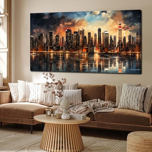 TYTAUPT New York Skyline Wall Art for Office,Modern Living Room Wall Paintings City Wall Decor for Bedroom 29 x 59 Inch