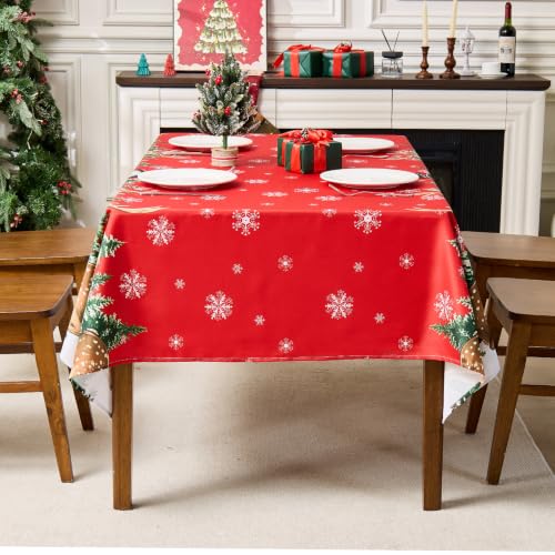 Weihnachtstischdecke Tischdecke Abwaschbar Elch 130 x 180 cm Weihnachten Rot – Ansicht 3