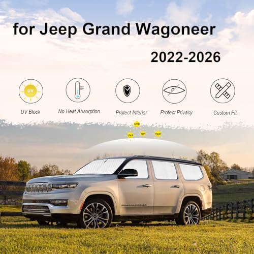 Image of KMF 8pcs Thicken Sun Shades for Jeep Grand Wagoneer 2022-2026 Accessories,Full Car Window Covers for Windshield Side Rear, UV Block and Blackout Protect Privacy for Camping Outdoor