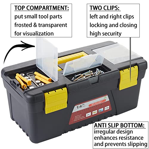 4-Piece Multifunctional Portable Storage Toolbox With Built-In Security Latch,Tray And Magnetic Wristband,Suitable For Home And Professional Repairers. (Size: 11"&12"&13"&14") #TOP2