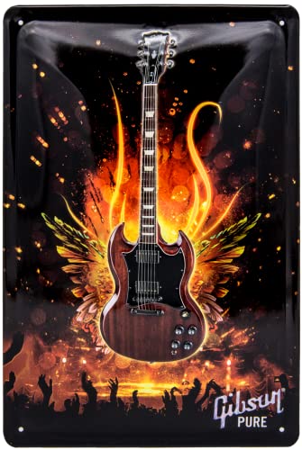 Retro Blechschild - Vintage Gitarre Musiker, Musik Geschenk - hochwertig geprägtes Stahlblech - Deko Schild, 3D Effekt - 30 x 20 cm