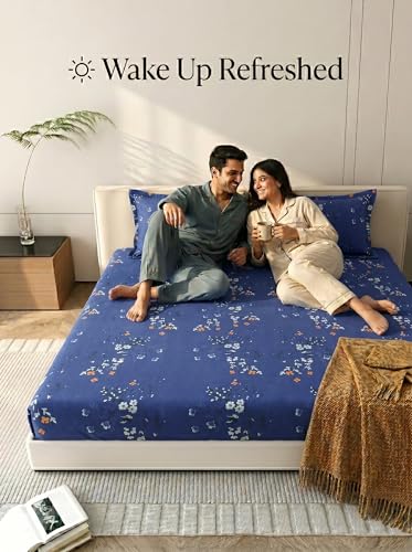 Image of Mafatlal 125 GSM Merino Double Bedsheet with Pillow Covers |90 x 100 Inches | Soft, Breathable & Lightweight | Blue
