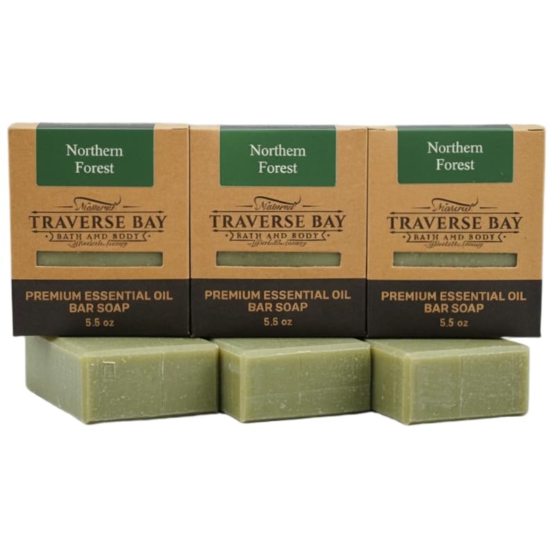 Northern Forest with French green clay, all natural handmade cold process soap, essential oil soap. 3 bar pack 15 + oz.