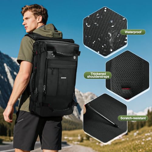 Large Travel Backpack, 17 Inch Laptop Backpack 40L Carry-On Bag Water-Resistant Flight Approved W/Shoulder Strap+Anti-theft Lock for Casual Travel Outdoor, Black2