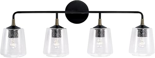 Miniatura 4 de Capital Lighting Amara 145641KB-530 Luces de tocador de vidrio transparente de transición para baño, 4 luces 400 vatios totales, 12 pulgadas de alto