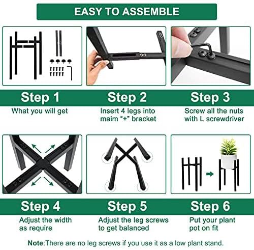 Miniatura 8 de Soporte para macetas, soporte ajustable para macetas, soporte alto moderno de mediados de siglo para interiores, soporte de metal para macetas de