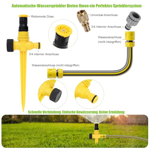 4 Paar Rasensprenger 360 Grad Bewässerungssystem Gartensprenger Automatische Garten Sprinkler Einstellbar Wassersprenger Gartensprinkler mit Schnellverbinder Sprinklersystem Beregner für Garten Rasen