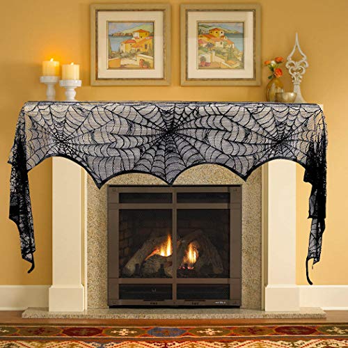 image for T-Antrix Halloween Decoration Black Lace Spiderweb Fireplace Mantle Sc