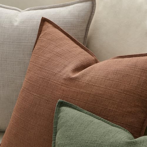 Image of MIULEE Pack of 2 Thick Textured Couch Throw Pillow Covers 18x18, Rust Terracotta Decorative Pillow Covers, Neutral Linen Cushion Cases for Sofa Bed Living Room Modern Farmhouse Home Decor, No Filling