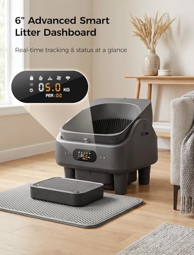 Self Cleaning Litter Box, Smart Automatic Cat Litter Box, 10 Safety Sensors Anti-Pinch, 6" Large LED, Odor Control, Large Capacity for Multiple Cats with APP Control, Trash Bags,Cat Stair, Litter Mat — view 2