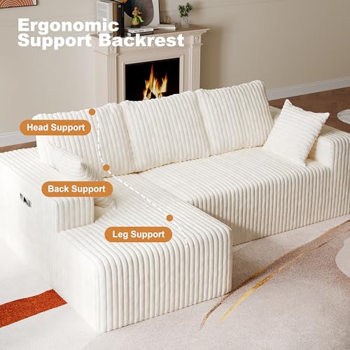 Image of 95 inch Modular Sectional Sofa - Memory Foam Sectional Couches with Deep Seat and Side Pockets，Modular Sofa Couches L-Shape Couch with Chaise, Boneless couches for living room(White, 95 inch+Left Chaise)
