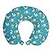 ABAKUHAUS Bosque Cojín de Viaje para Soporte de Cuello, Doodle Zorros escandinavo, Viajes Siestas Leer Mirar TV, 30x30 cm, Mar Azul y Blanco Mostaza