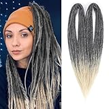 Kraler 18' Double Ended Dreadlock Extensions, 20 Strands Handmade Gray to Blonde Synthetic DE Dreads Extensions, Thin 0.6cm Width Reggae Hippie Soft Dreads Style for Woman