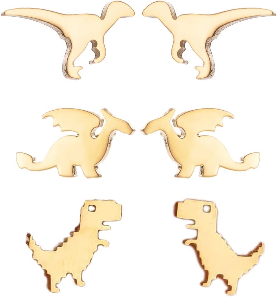 3 Pairs Tiny Dinosaur Stud Earrings for Women Minimalist Animal Cute Dragon Statement Earring Funny Cartilage Tragus Piercing Jewelry image 5