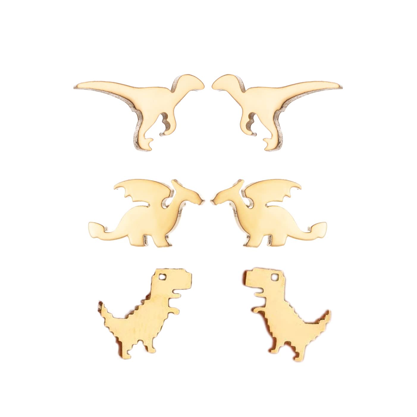 3 Pairs Tiny Dinosaur Stud Earrings for Women Minimalist Animal Cute Dragon Statement Earring Funny Cartilage Tragus Piercing Jewelry