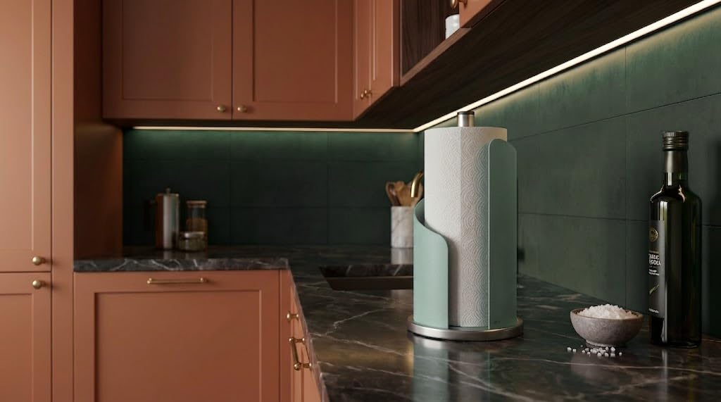 Soporte para rollo de cocina, acero inoxidable y revestimiento mate, 15 cm de diámetro, verde (verde agave)