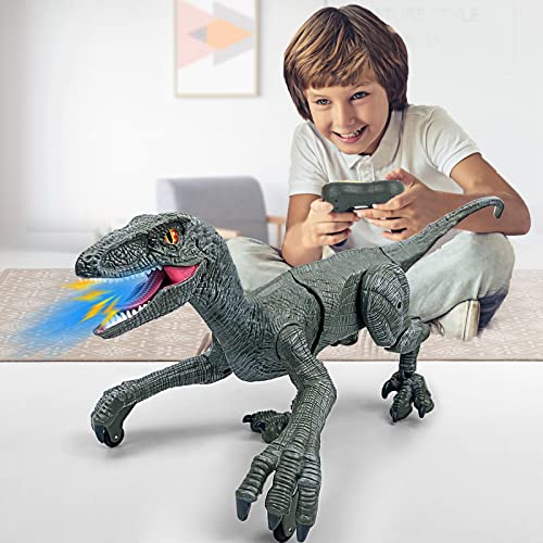 WEEFEESTAR Remote Control Dinosaur Toys for Boys, Electronic Dinosaur Toys Walking and Roaring Realistic Educational Electronic Dinosaur with Lights 2.4Ghz RC Velociraptor Robot Toys for Kids