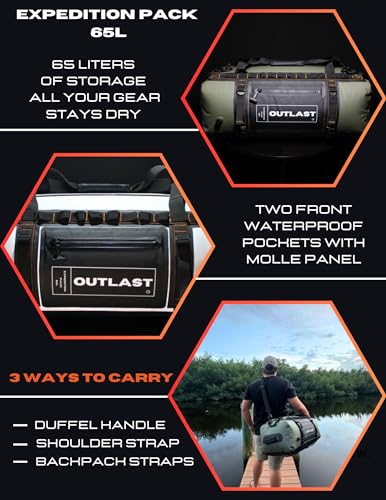 Waterproof Duffel Bag Backpack 65L Scuba Zip Enclosure Dry Bag Fishing, Overland Backpack, Hiking,Camping Adventure Ready4