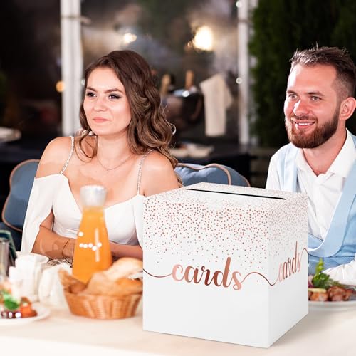Image of Hooqict Rose Gold Card Box with Slot 9.1 inch Elegant Wedding Favor Gift Card Box for Party, Reception, Birthday, Wedding Decorations, Retirement, Graduation Money Envelope Holder