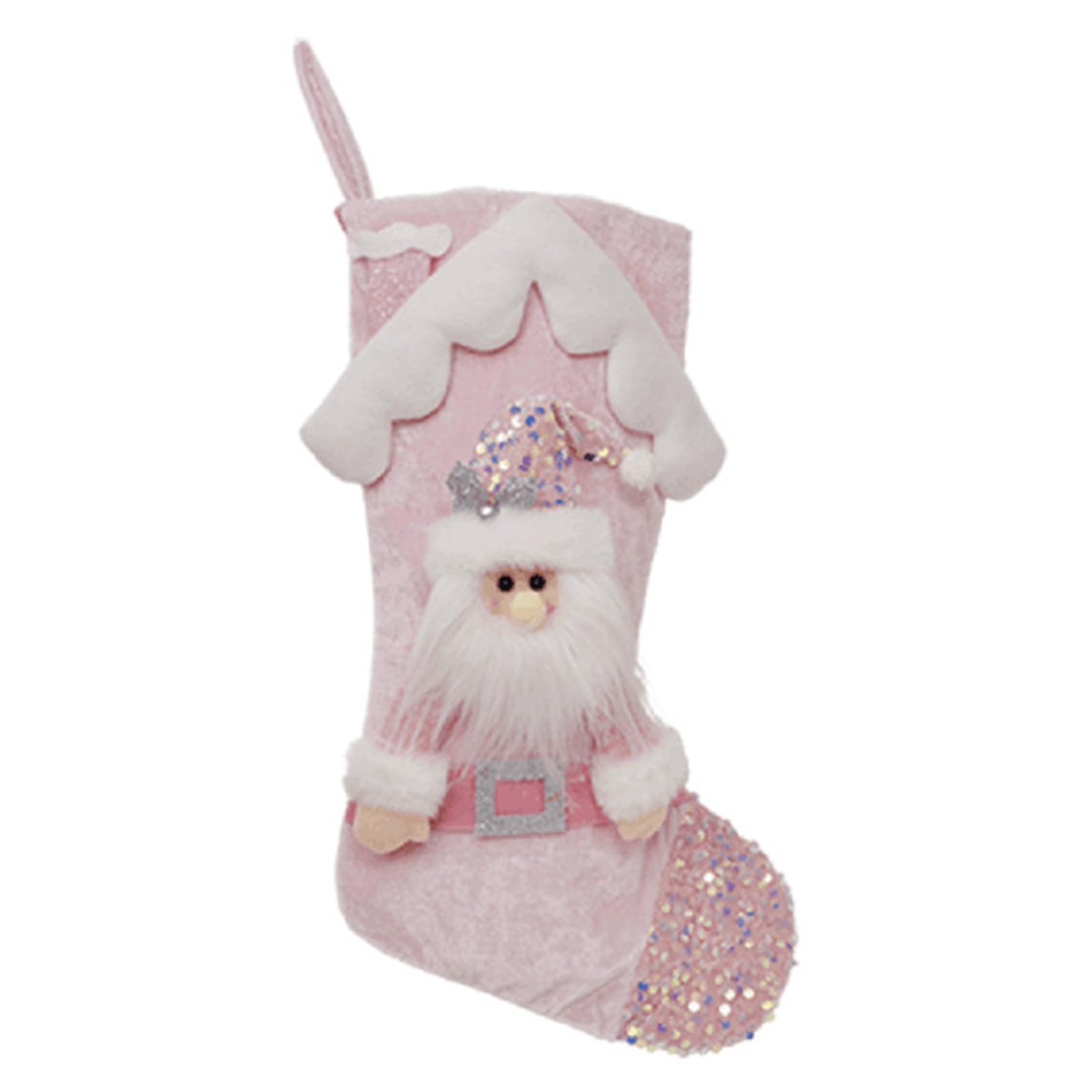 Jazuaiao Christmas Stocking Soft Fabric Tree Hanging Adornment Large Capacity Candy Present Bag Colorful Sequins Sock Ornament Sequins Christmas Stocking